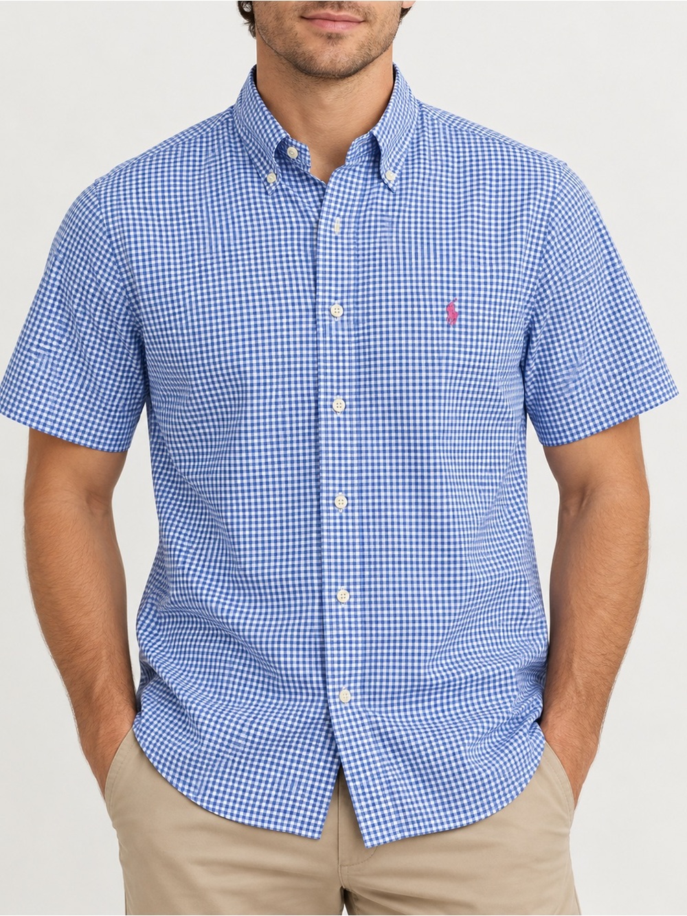 Ralph Lauren Men’s S Blue Gingham Short Sleeve Button Down Shirt 21x28